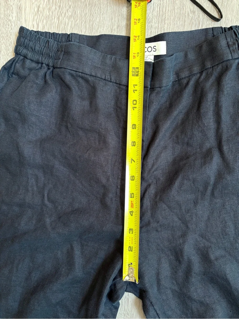 COS 100% Linen Wide Leg Pants Navy High Rise Straight Elastic Waist Women's 10